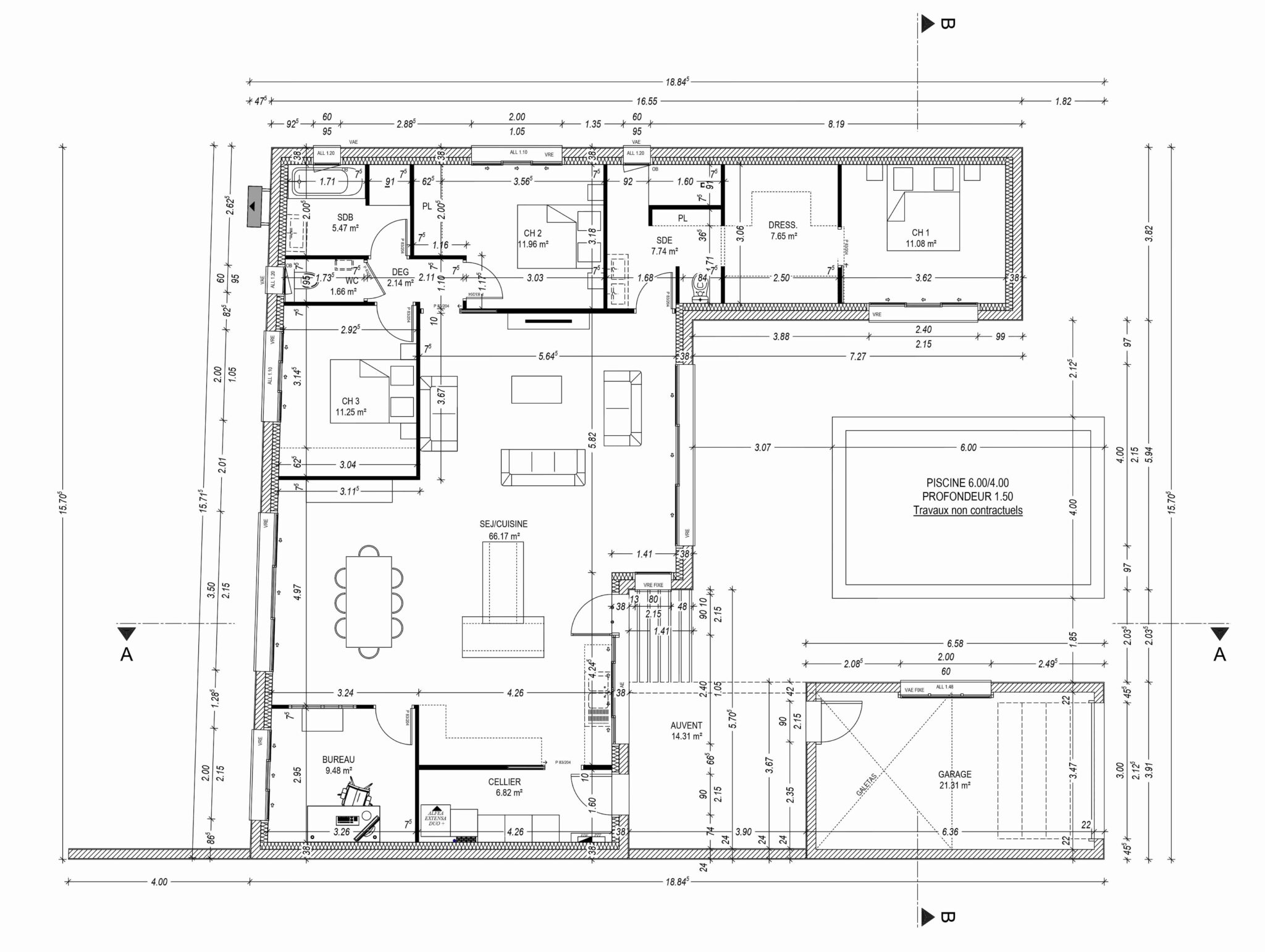 plan de maison en u